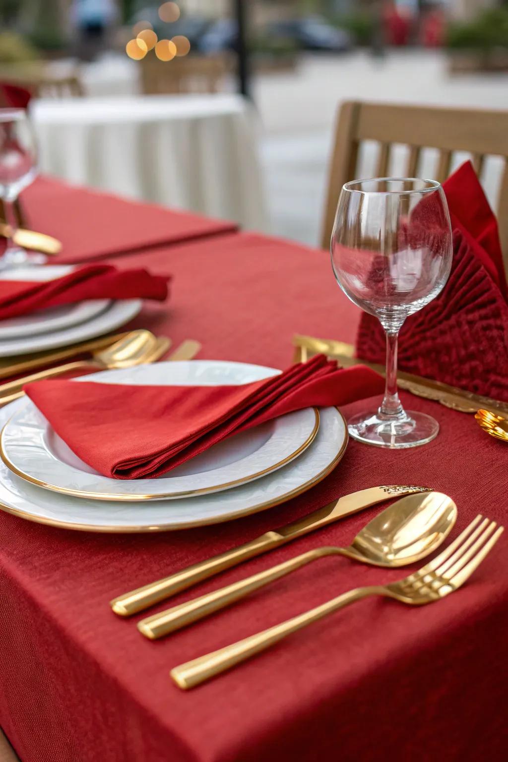 A red and gold table setting adds a festive flair to your celebrations.