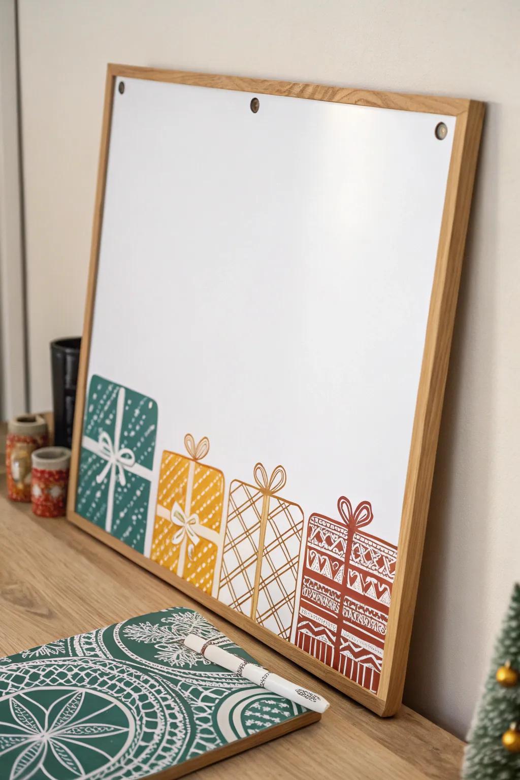Embrace the holiday spirit with chic, boho-inspired gift illustrations on your minimalist dry erase board. Perfect for capturing festive notes in style!
