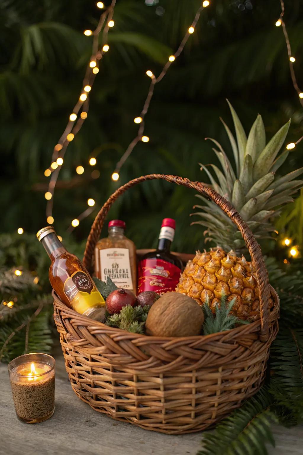 A rum basket that brings a taste of the tropics to Christmas.