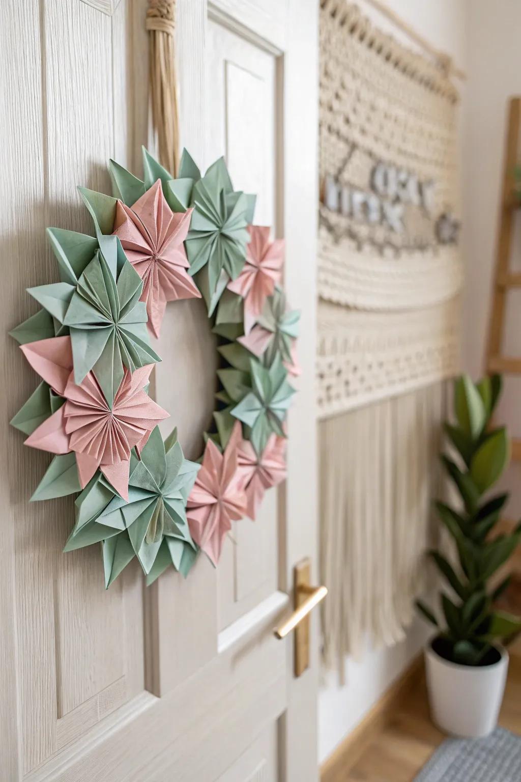 Add a touch of handcrafted elegance to your home with this minimalist origami Christmas wreath.