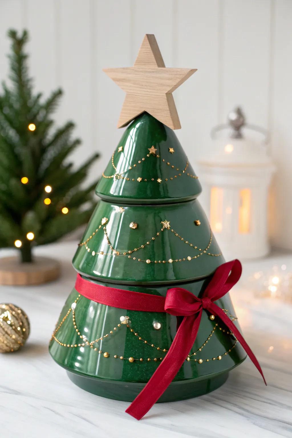 Transform your tip jar into a festive masterpiece with this charming Christmas Tree design!