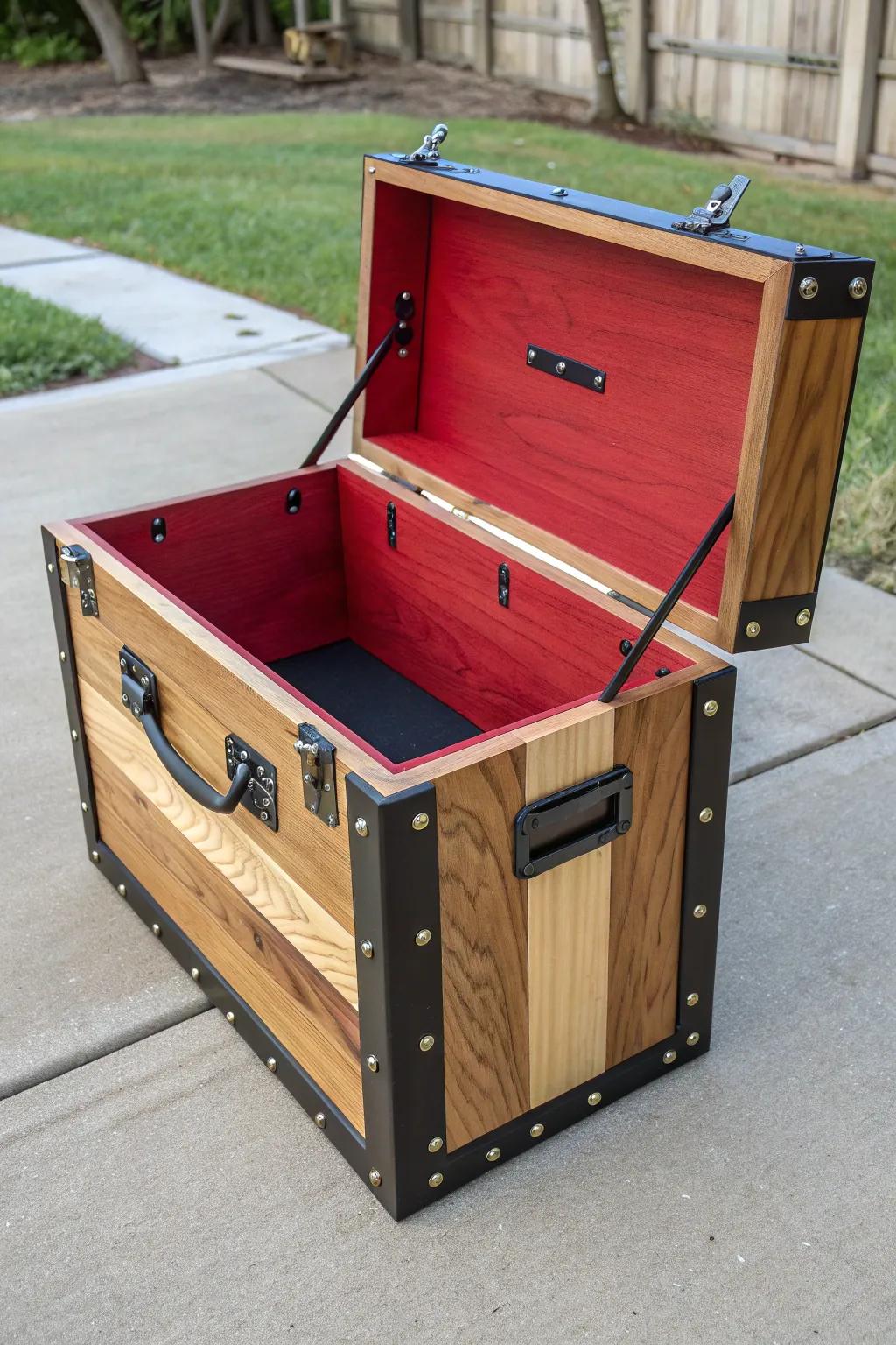 Elevate your camping experience with a fold-out chuck box that combines smart design and striking aesthetics.