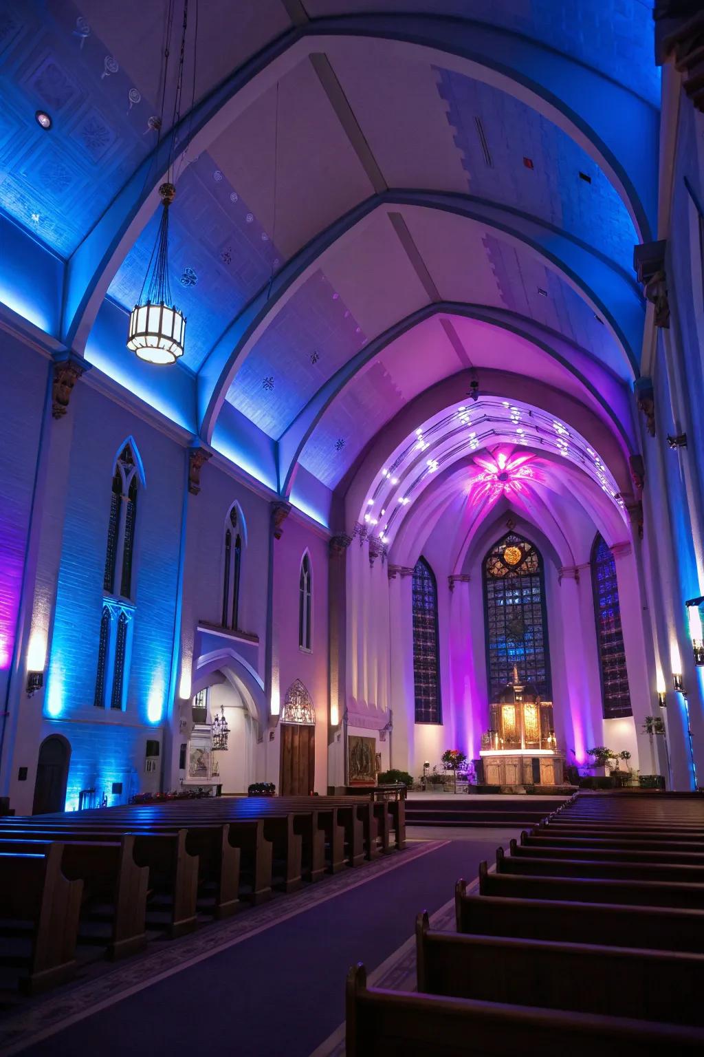Colored LED accents add a dynamic touch to the sanctuary.