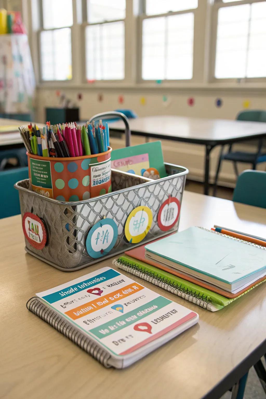 Personalized caddy spaces with student names