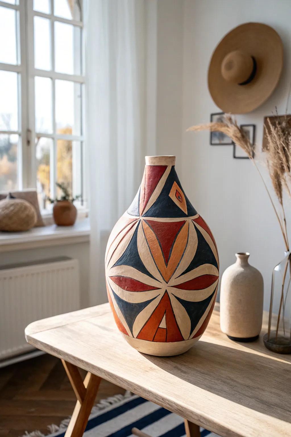 Elevate your space with the captivating allure of abstract clay art, where bold patterns meet minimalist elegance.
