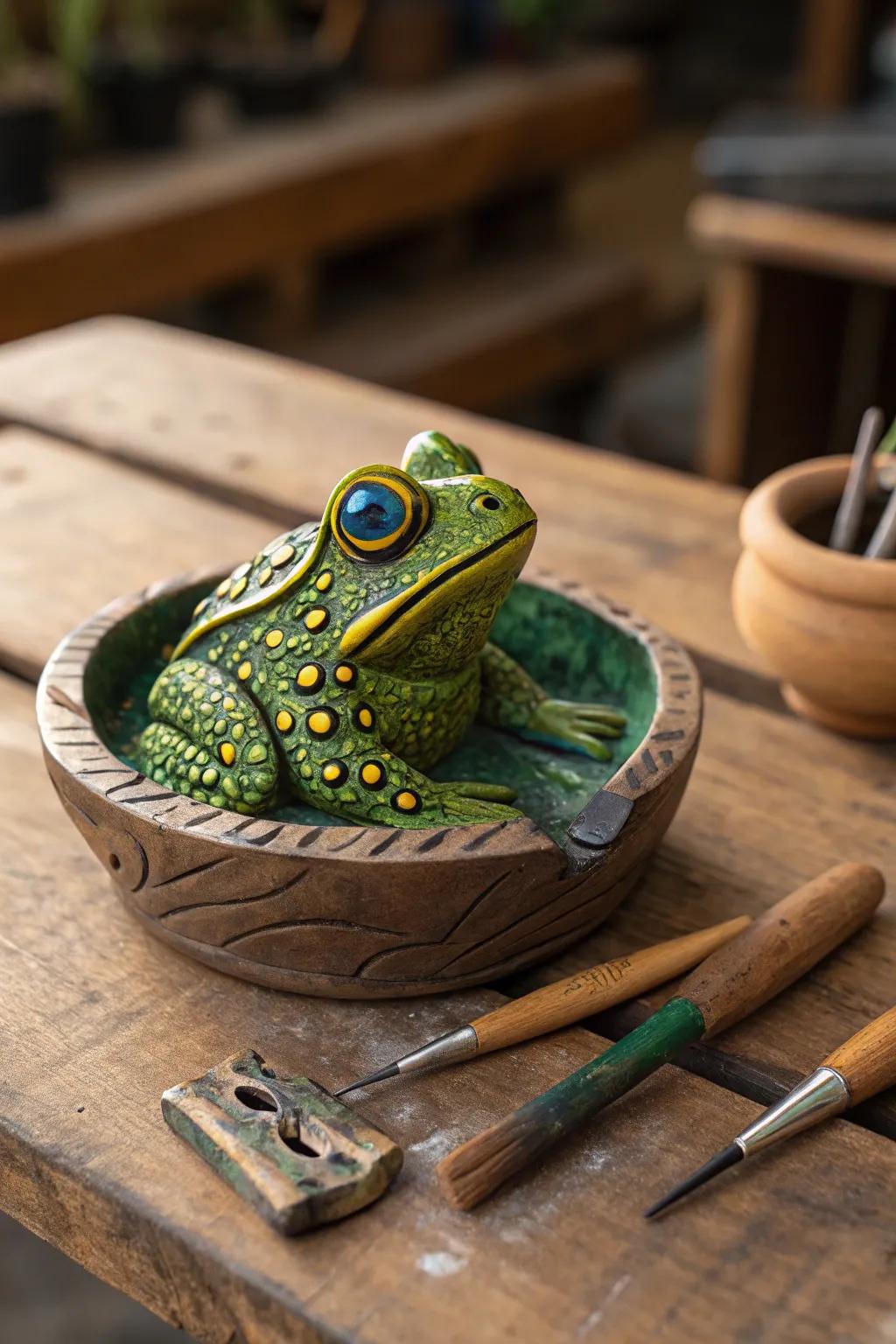 Leap into style with this handcrafted frog ashtray, where artistry meets functionality.
