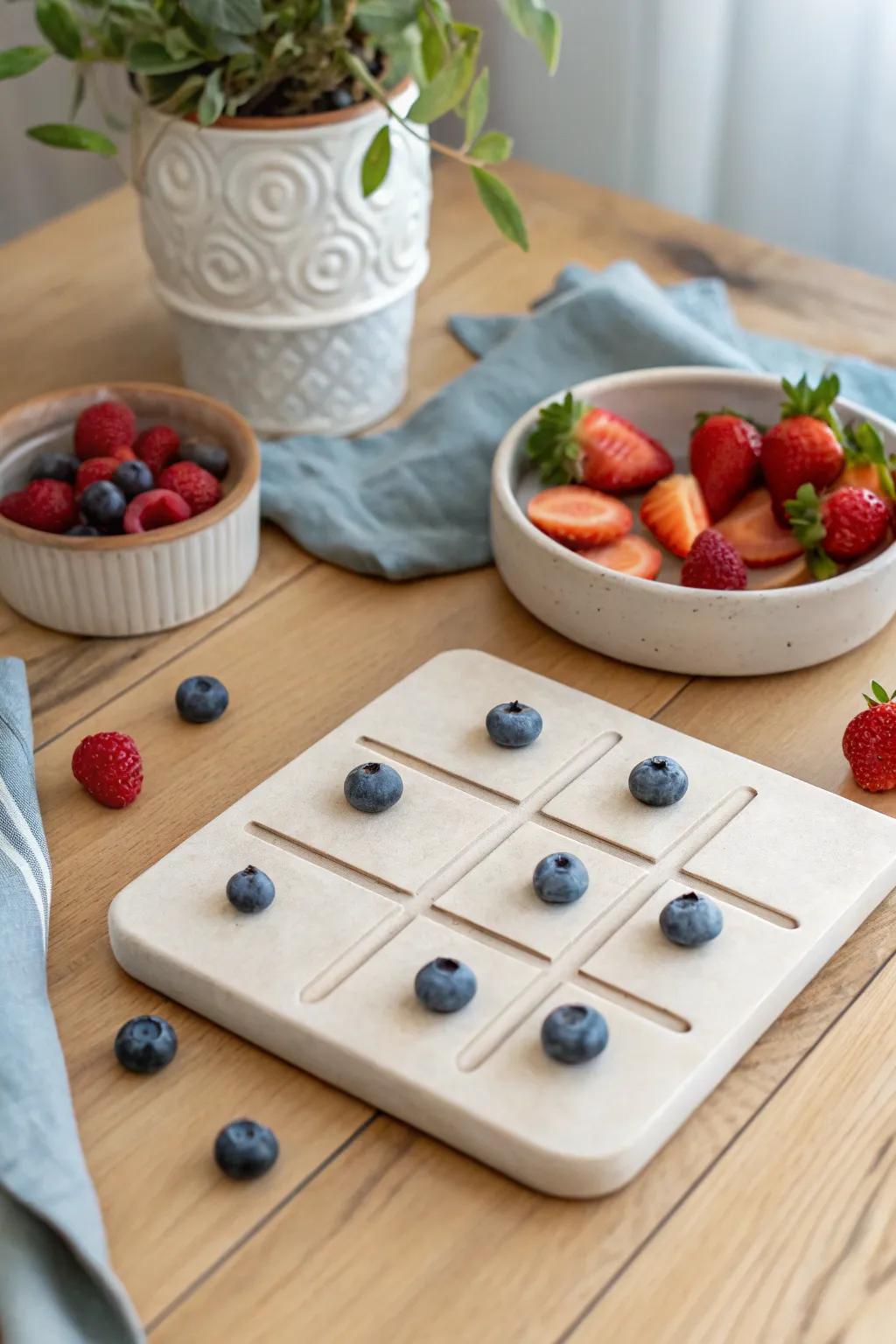 Add a playful touch to your gatherings with this charming fruit-themed tic tac toe board. 🍓🫐 #SummerFun #ScandiBoho