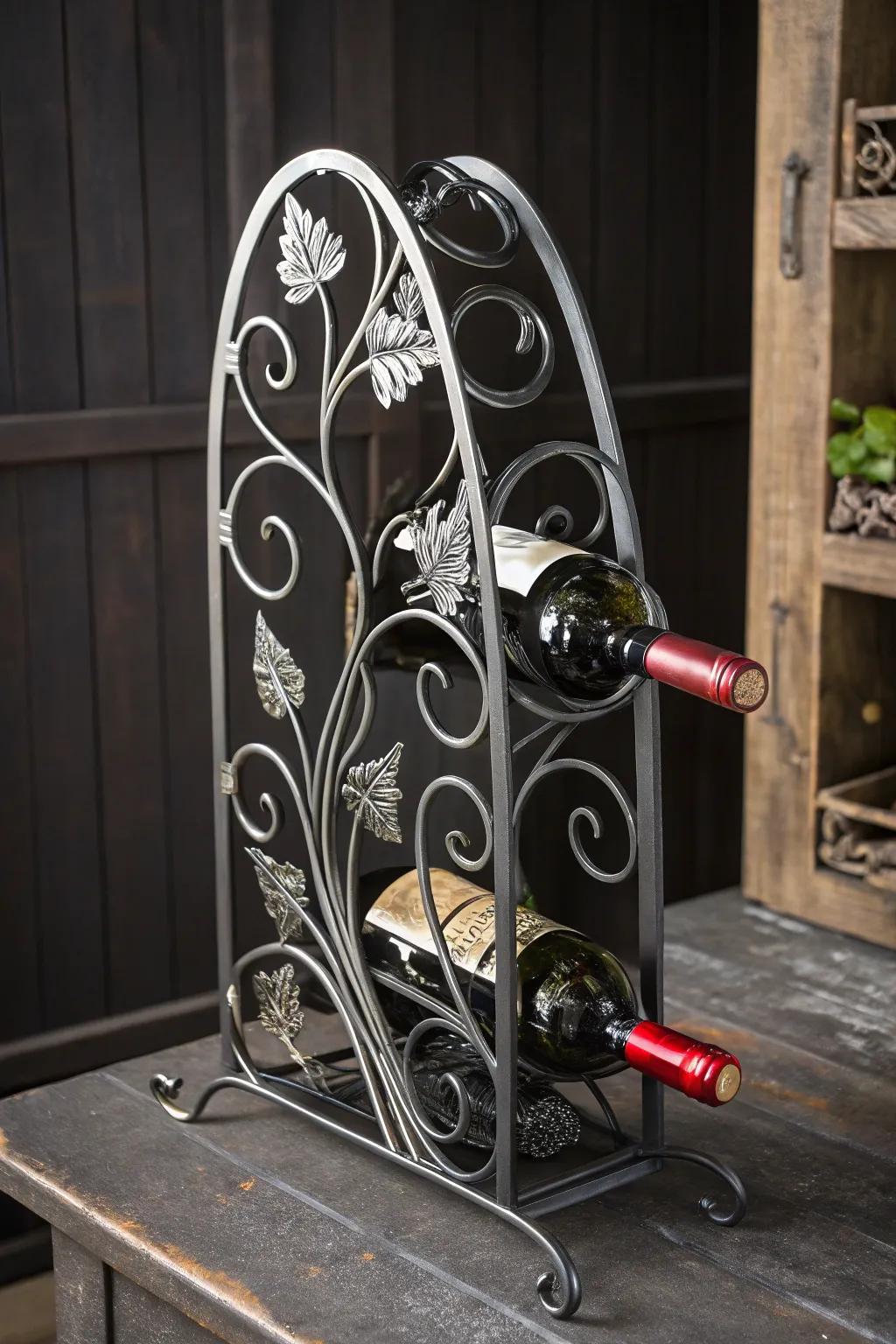 Elevate your wine storage with this masterfully crafted CNC plasma-cut wine rack, where functionality meets elegance.