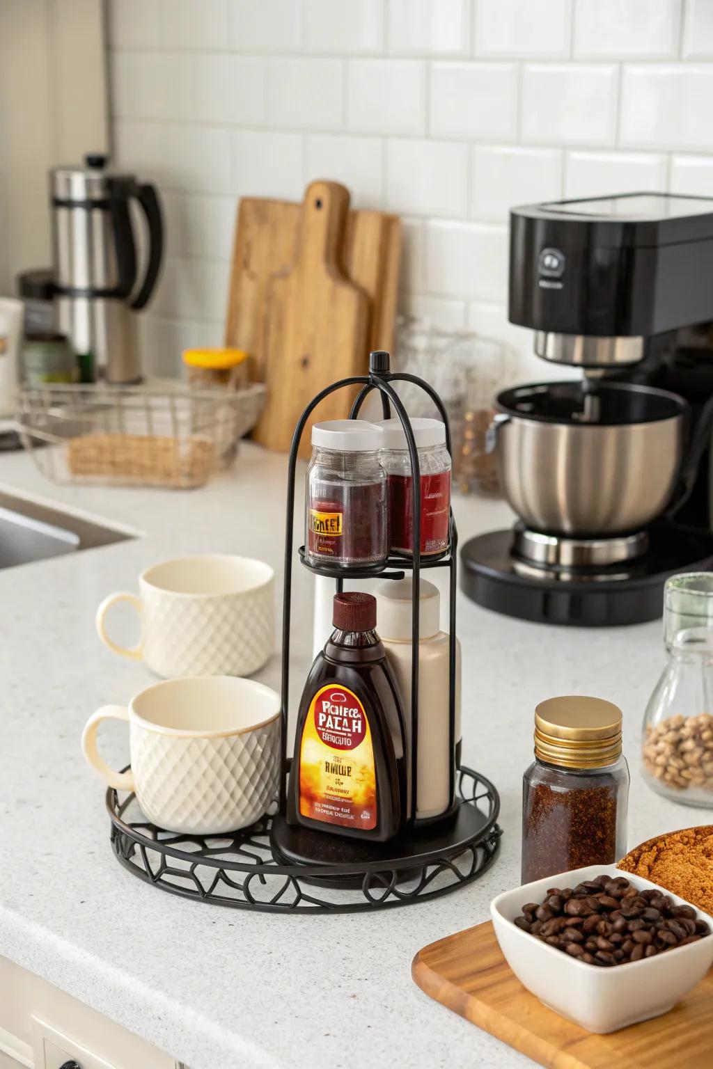 Compact stand ideal for small kitchen spaces.
