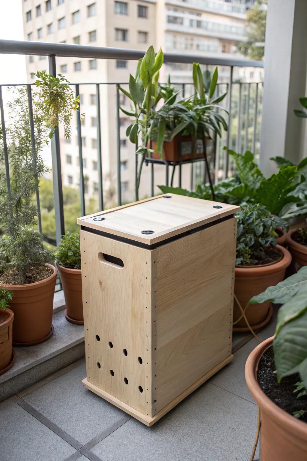 Transform your urban balcony into a green oasis with this chic composting solution!