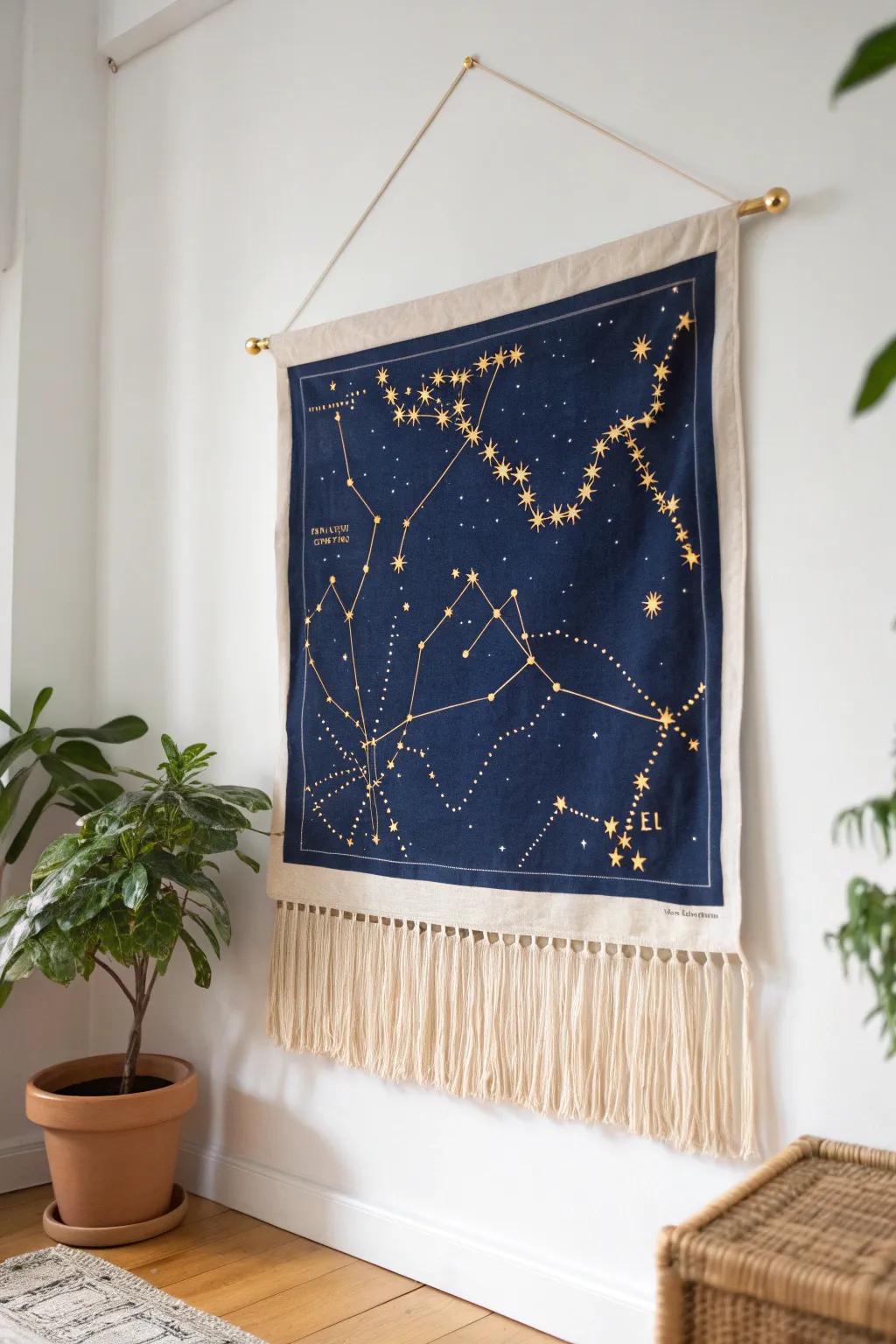 Illuminate your space with a handcrafted star map wall hanging, where constellations meet craftsmanship in minimalist elegance.