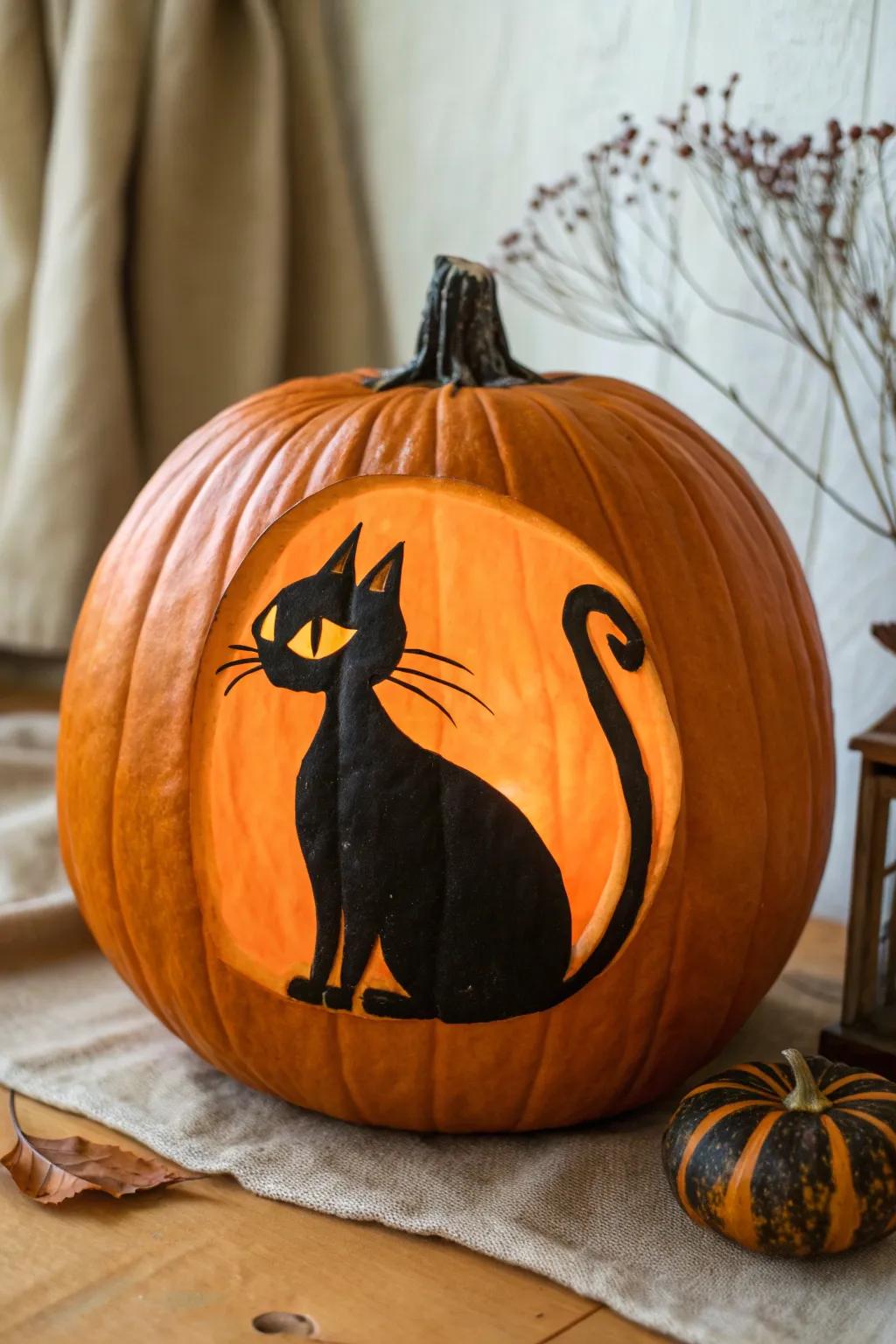 Embrace the magic of Coraline: a mystical cat pumpkin carving that combines minimalist elegance with a hint of bohemian charm.