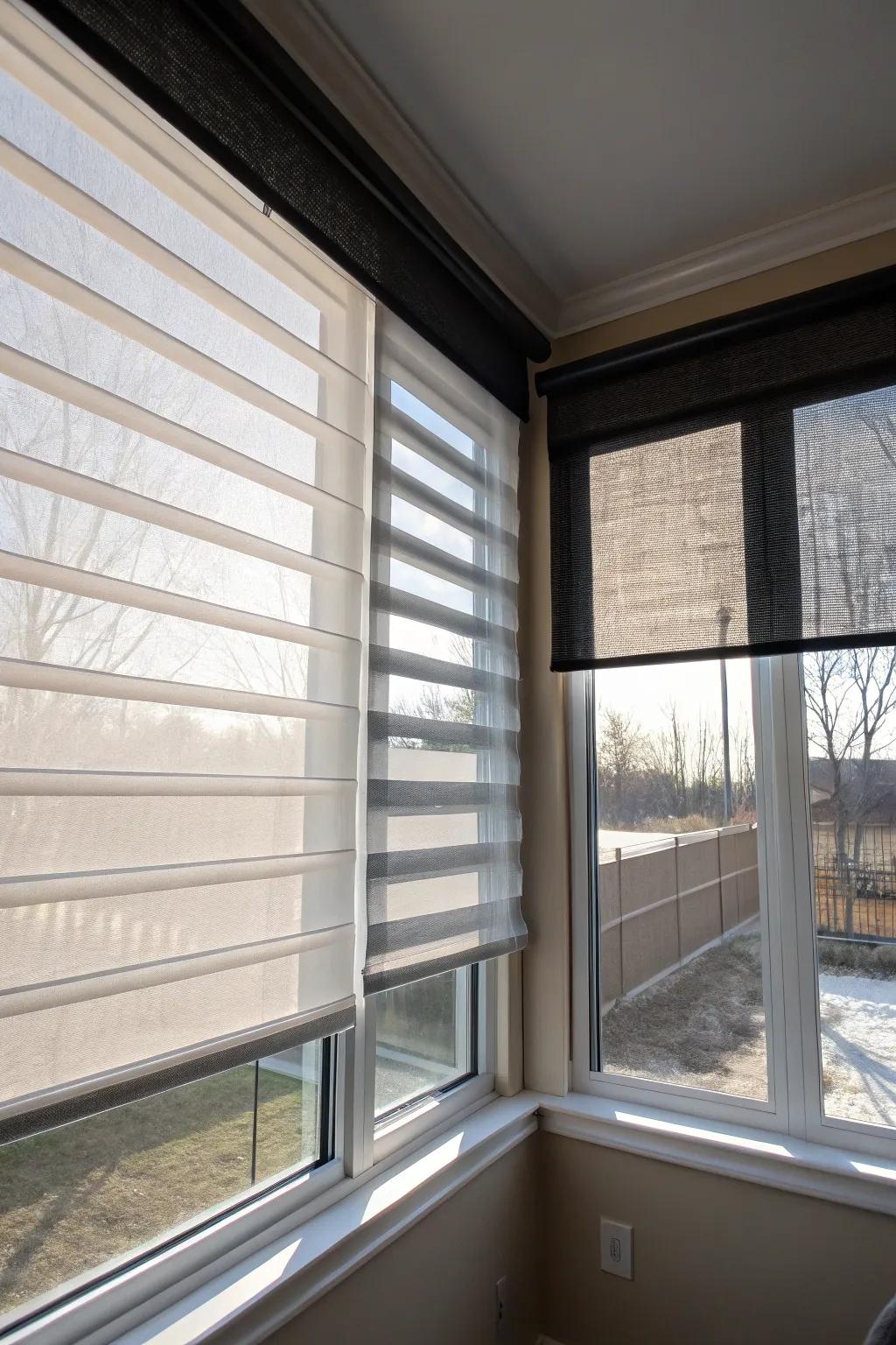 Dual shades for versatile light control.
