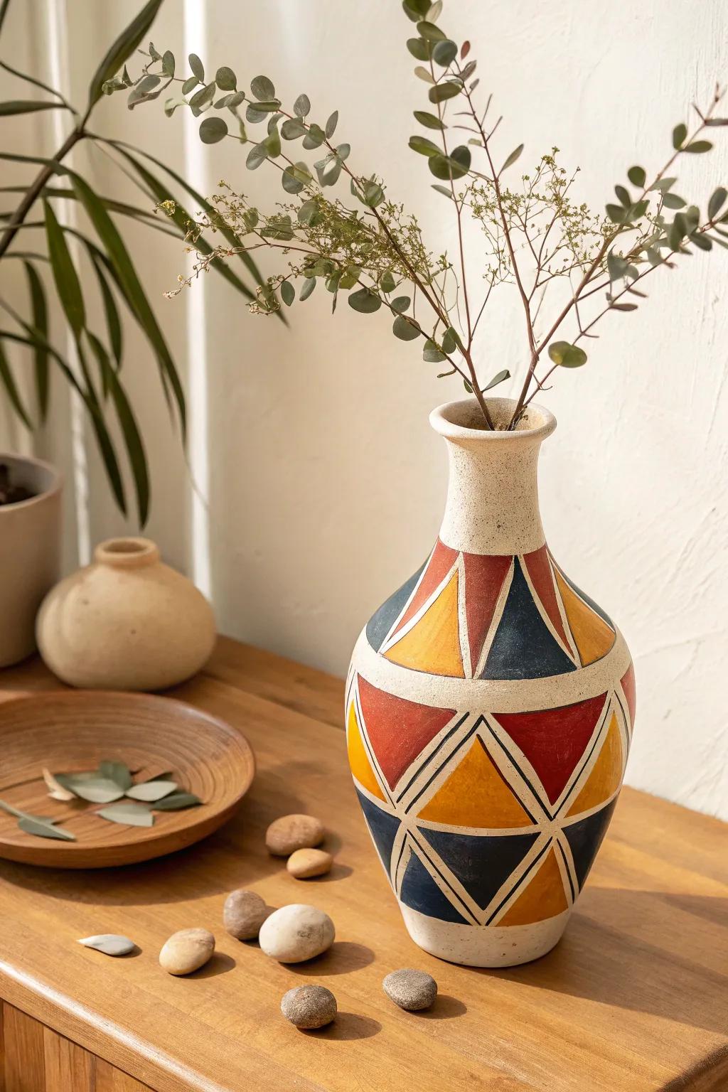 Elevate your space with a unique, handcrafted vase that blends bold colors with minimalist beauty.