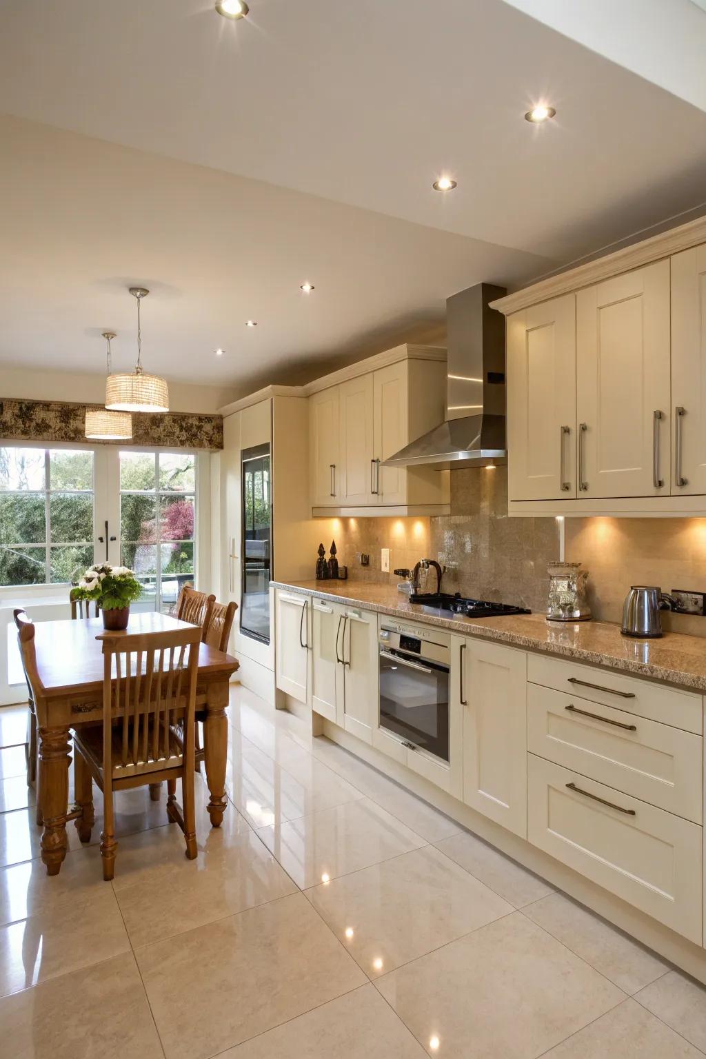 An airy open-plan kitchen that seamlessly integrates with living spaces.