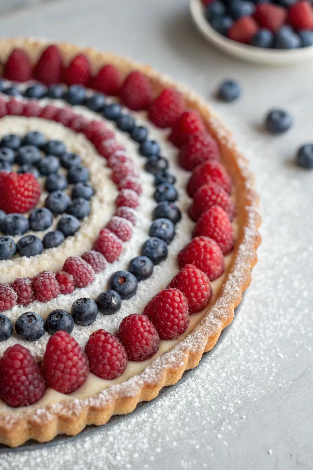Indulge in the art of simplicity with this Berry Spiral fruit pizza—a treat for the eyes and the taste buds!