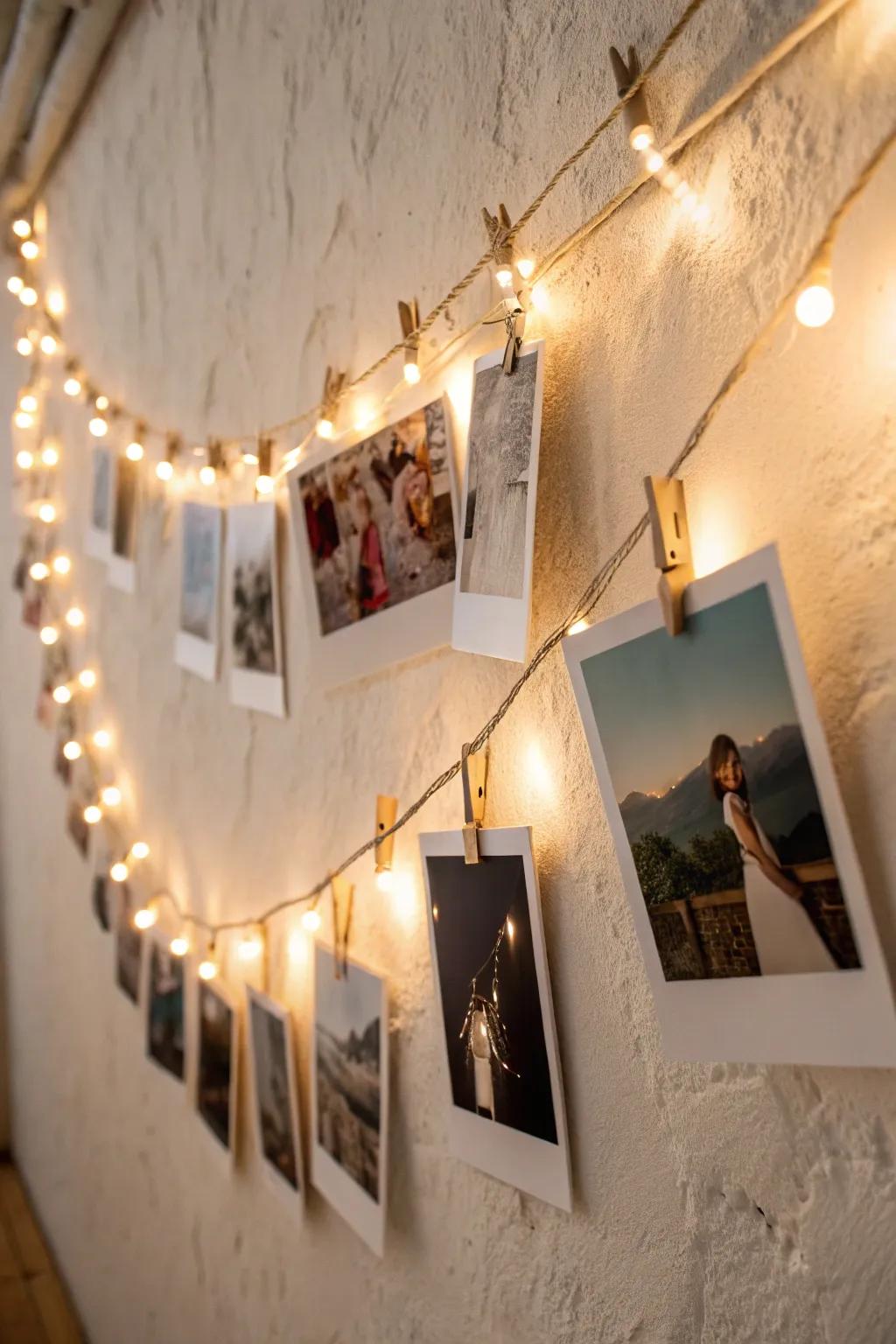 Illuminate your memories with a fairy light photo display, perfect for cozy, minimalist vibes.