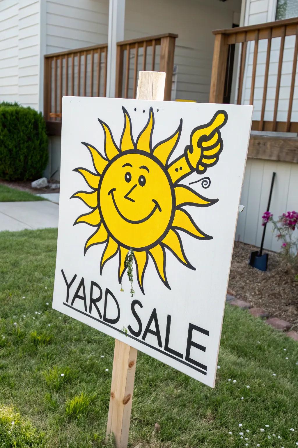 Brighten your day with this cheerful and inviting yard sale sign!