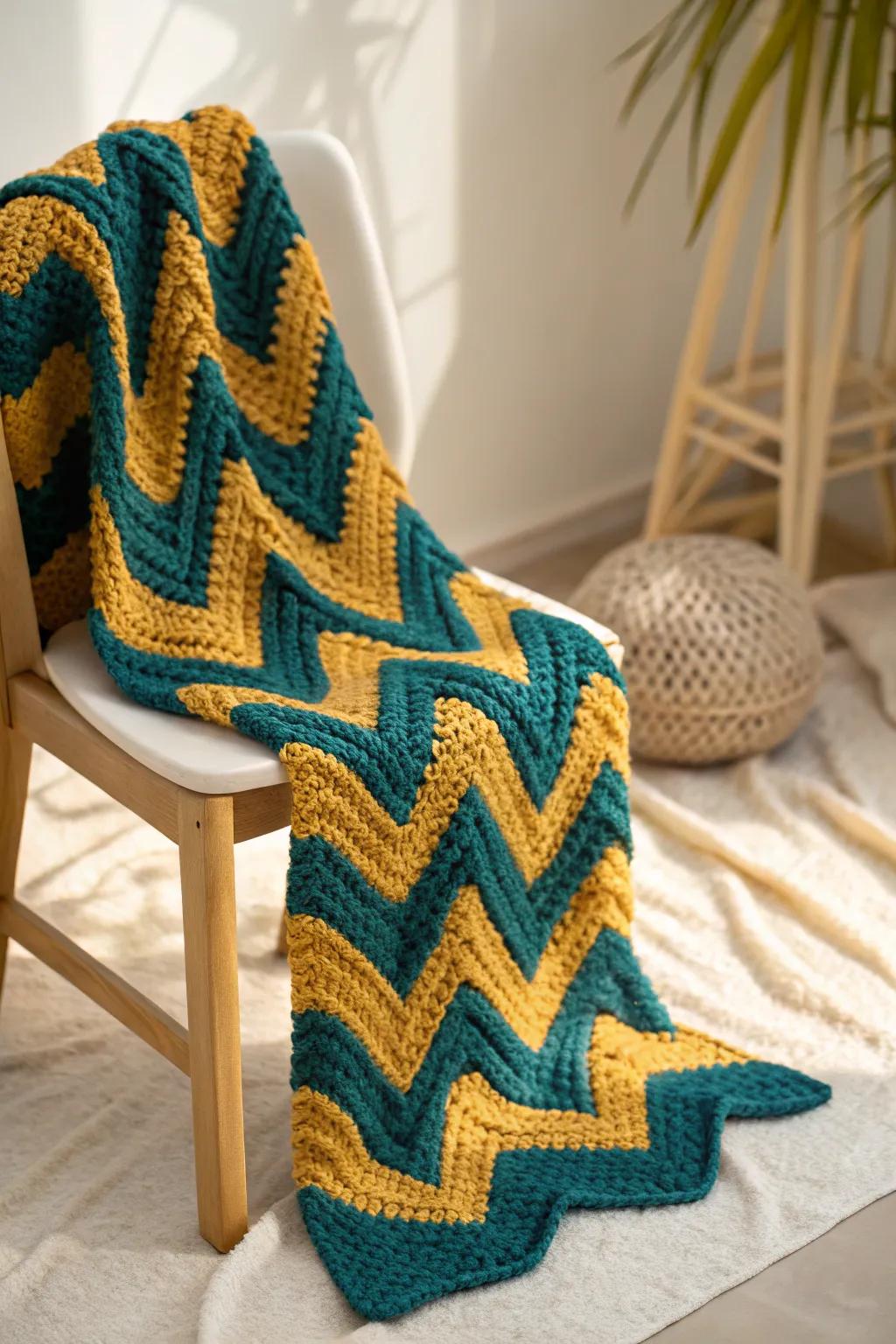 Chevron Chic: Elevate your space with the bold elegance of crochet zigzags.