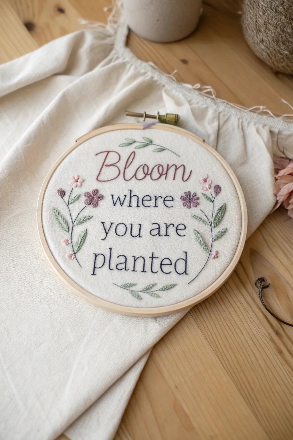 Embrace simplicity and inspiration with this charming cross stitch quote, perfect for adding a touch of elegance to your space.