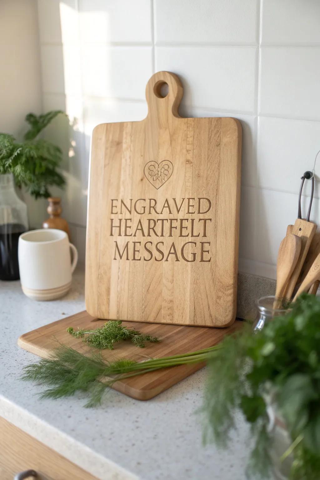 Add a personal touch to mom's kitchen with a beautifully engraved cutting board that warms her heart every day.