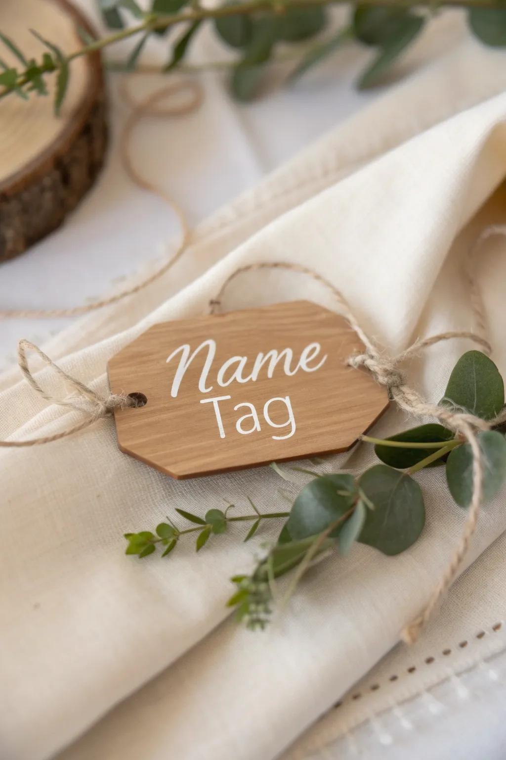 Elevate your name tag game with minimalist elegance and boho charm. Mix and match fonts for a truly memorable design!