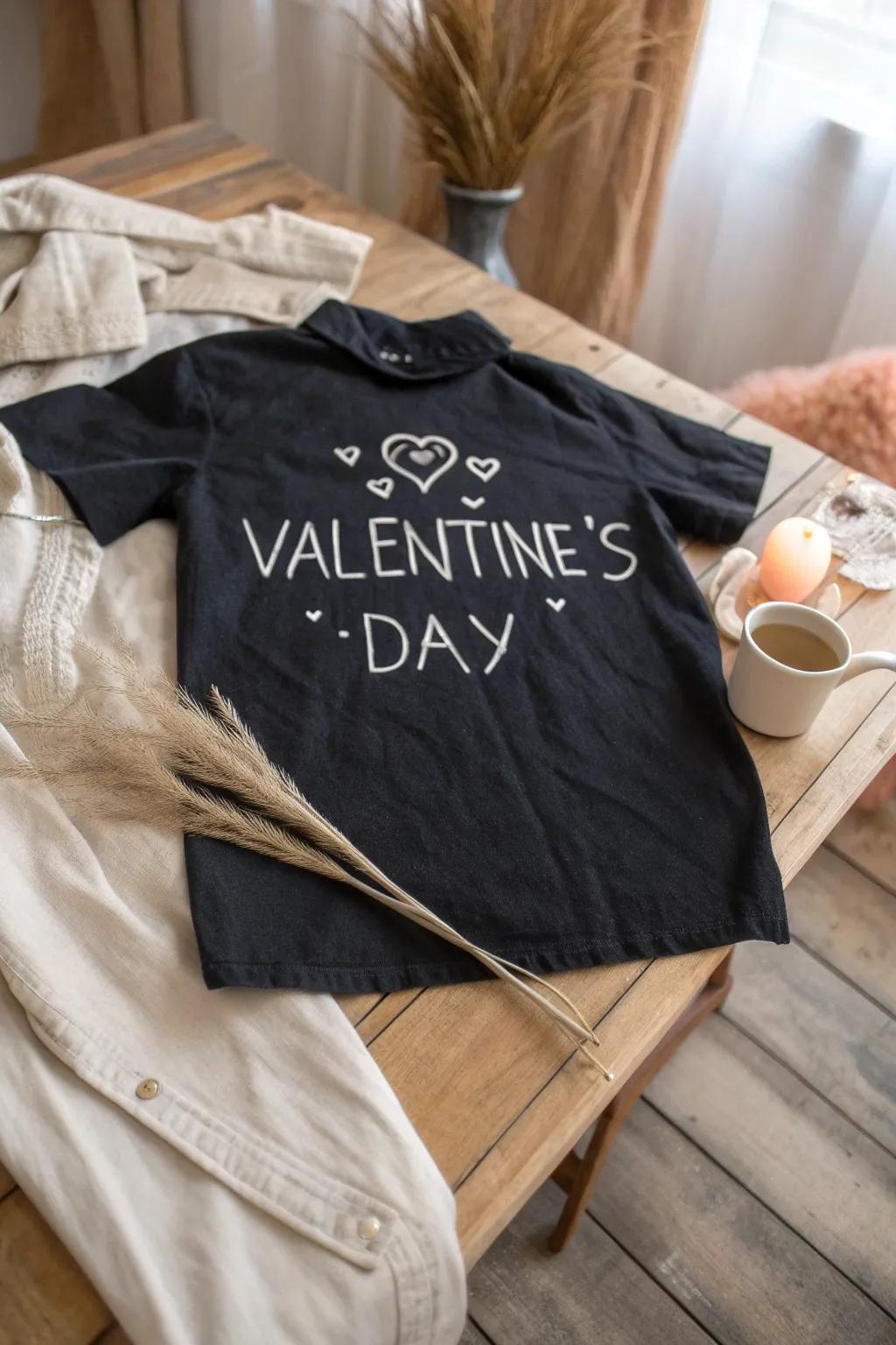 Craft your love message with style: Discover the charm of chalkboard-inspired Valentine shirts.
