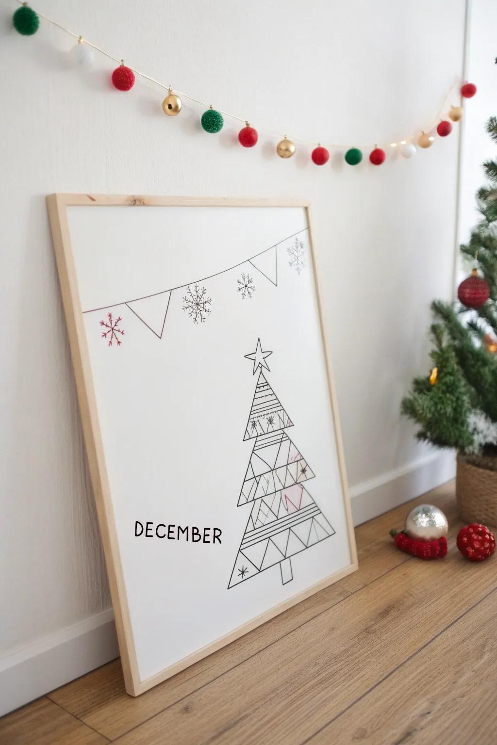 Evolve your holiday spirit with a minimalist Christmas tree sketch that grows festive with each December day! 🎄✨ #ScandinavianStyle #BohoMinimalism