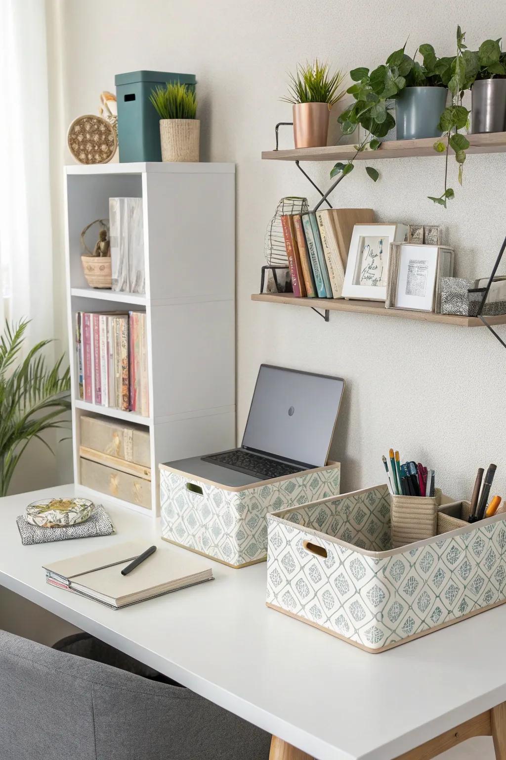 Stylish organization solutions keep your workspace tidy and beautiful.