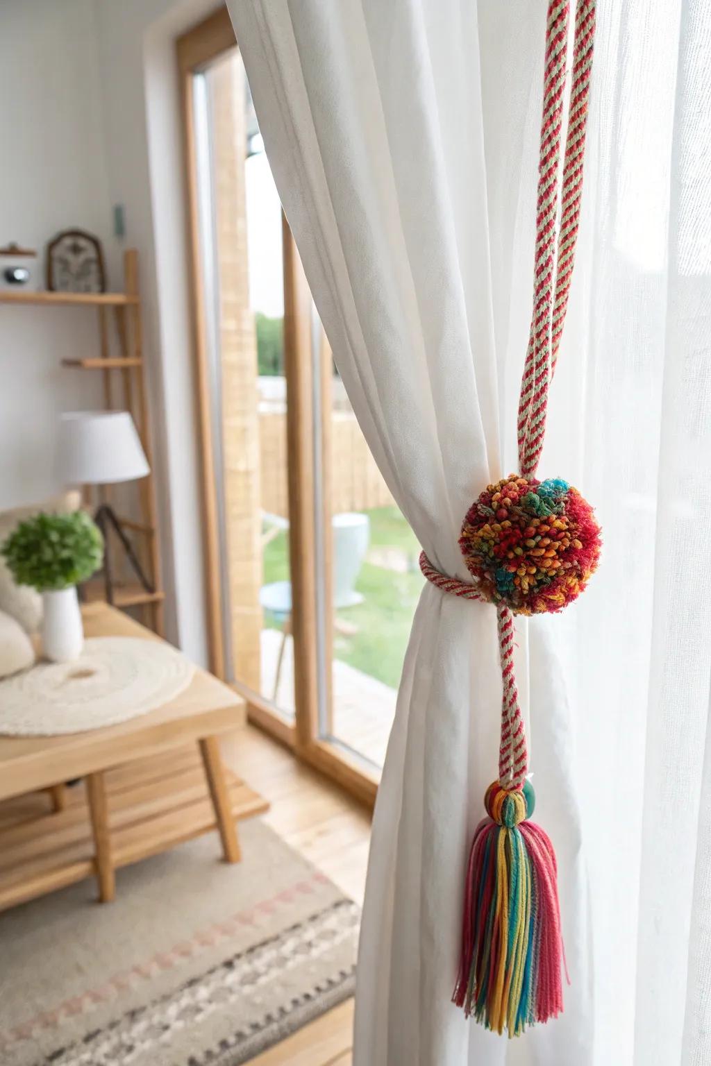 Brighten your space with a touch of playful elegance using pom pom curtain tie backs!
