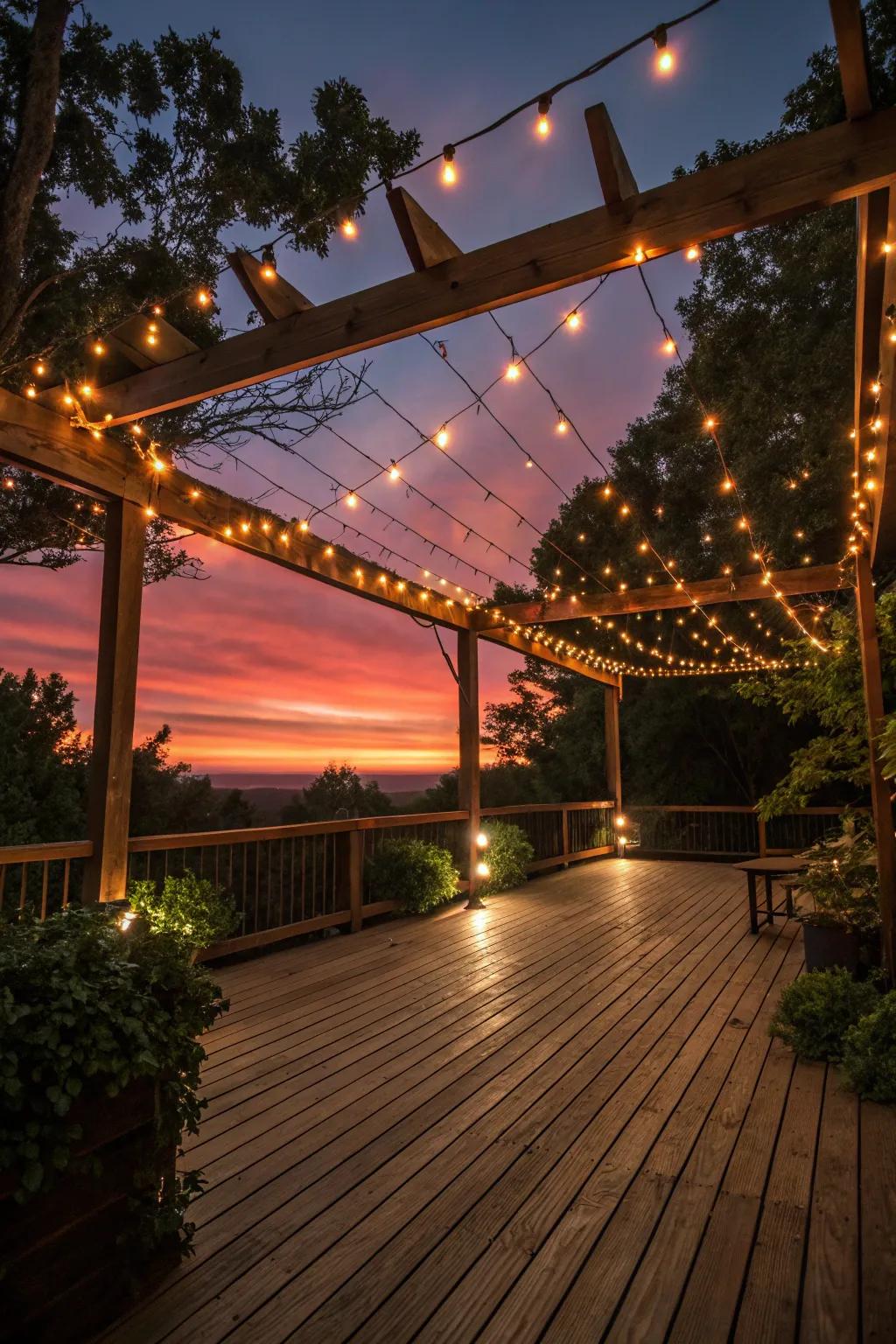 Illuminate your evenings with the enchanting glow of string lights on your deck.