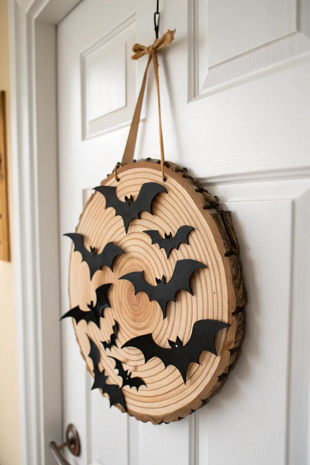 Elevate your Halloween decor with a touch of minimalist charm and boho flair: a Bat-tastic door hanger that’s both bold and beautiful!