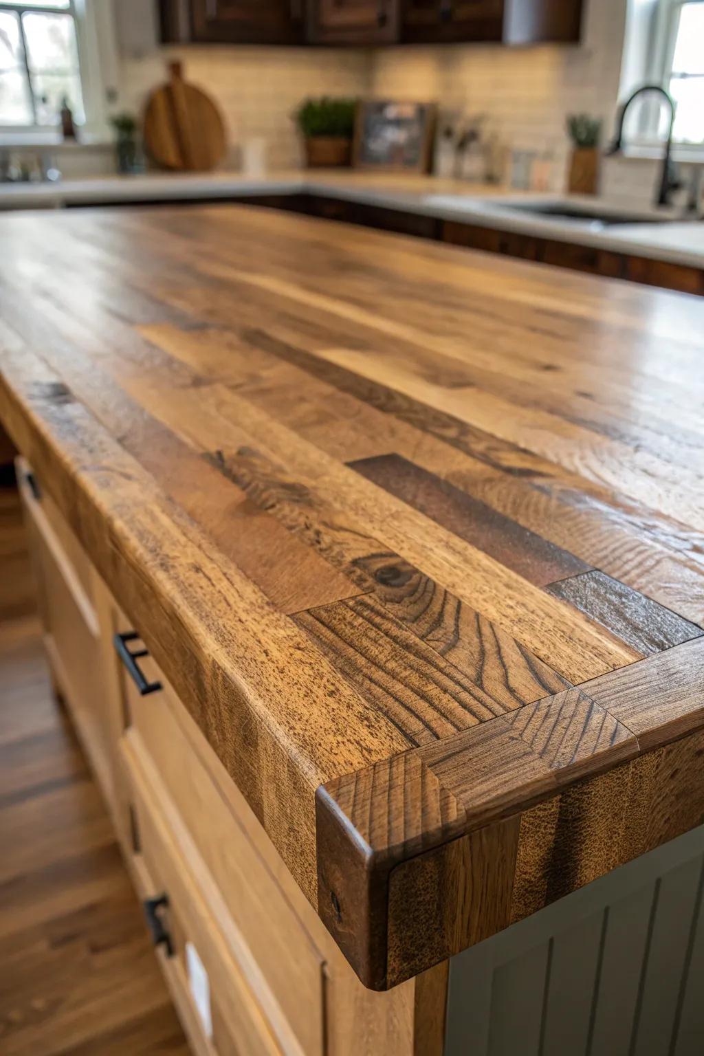 Craft Your Culinary Haven: Marvel at the captivating grain of this oak butcher block countertop, where rustic charm meets artisan skill.
