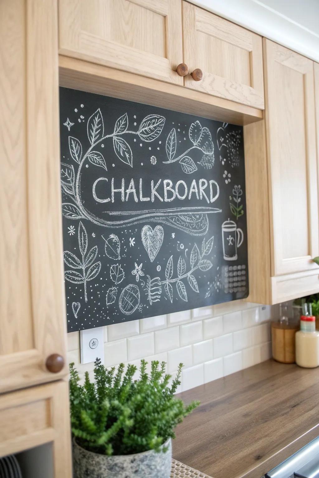 Transform your kitchen with a charming chalkboard backsplash perfect for notes and doodles!