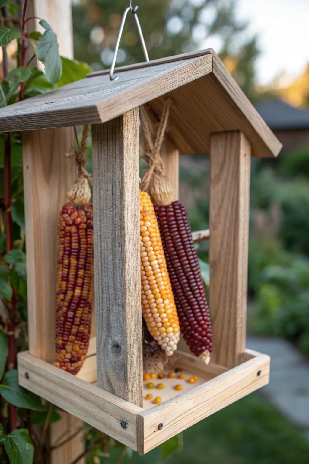 Nature's Comedy Stage: A Minimalist Squirrel Feeder with a Boho Twist.