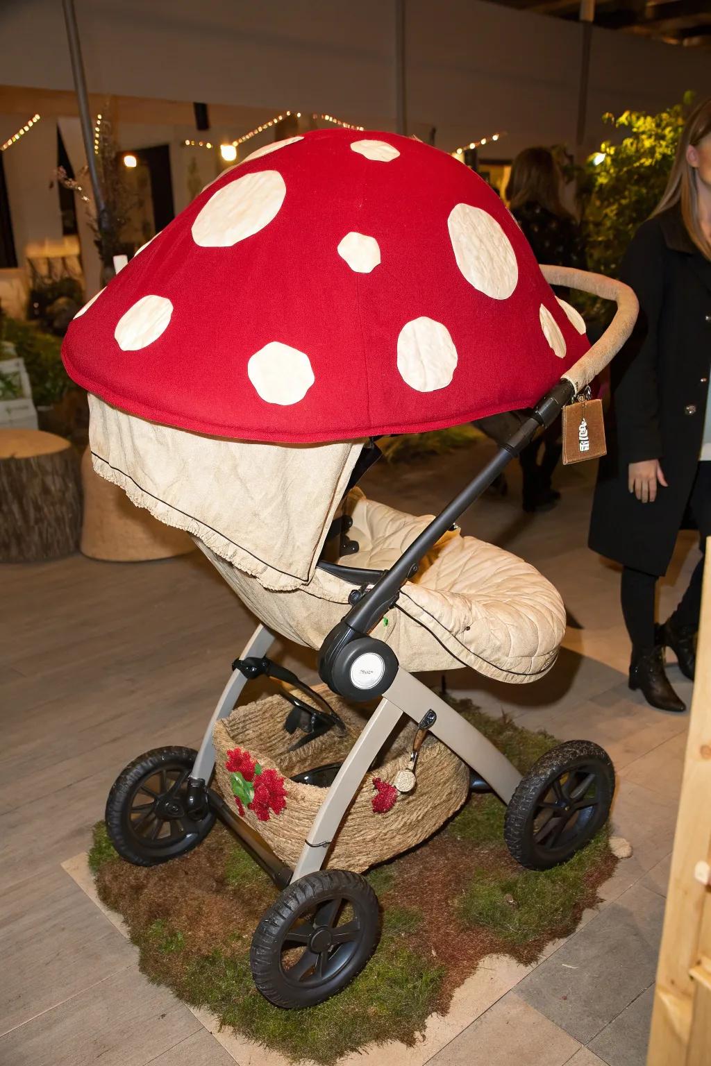 Transform your stroller into a magical mushroom house and stroll through fairy tale dreams. 🌿🍄✨ #DIYStrollerMagic #ScandiBoho