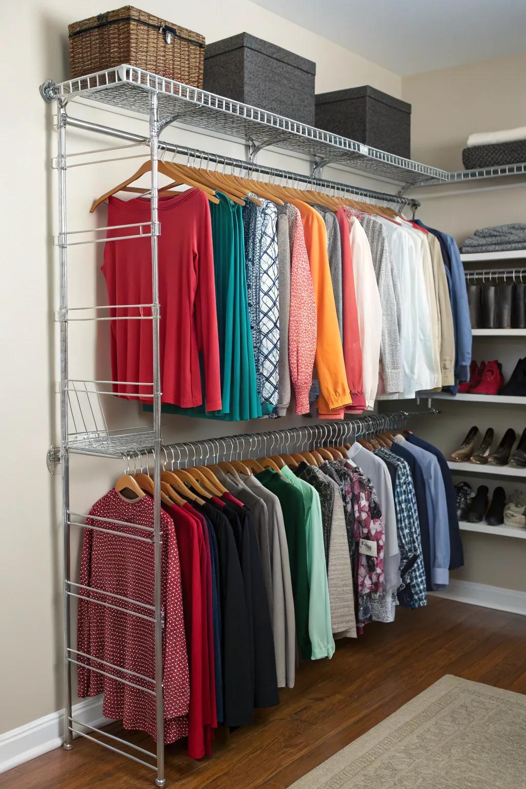 Maximize your closet space with a stylish and efficient second rod installation.