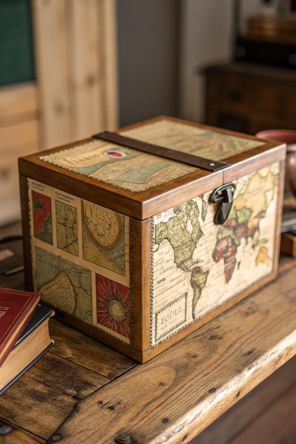 Transform a simple wooden box into a treasure trove of memories with nostalgic decoupage designs.