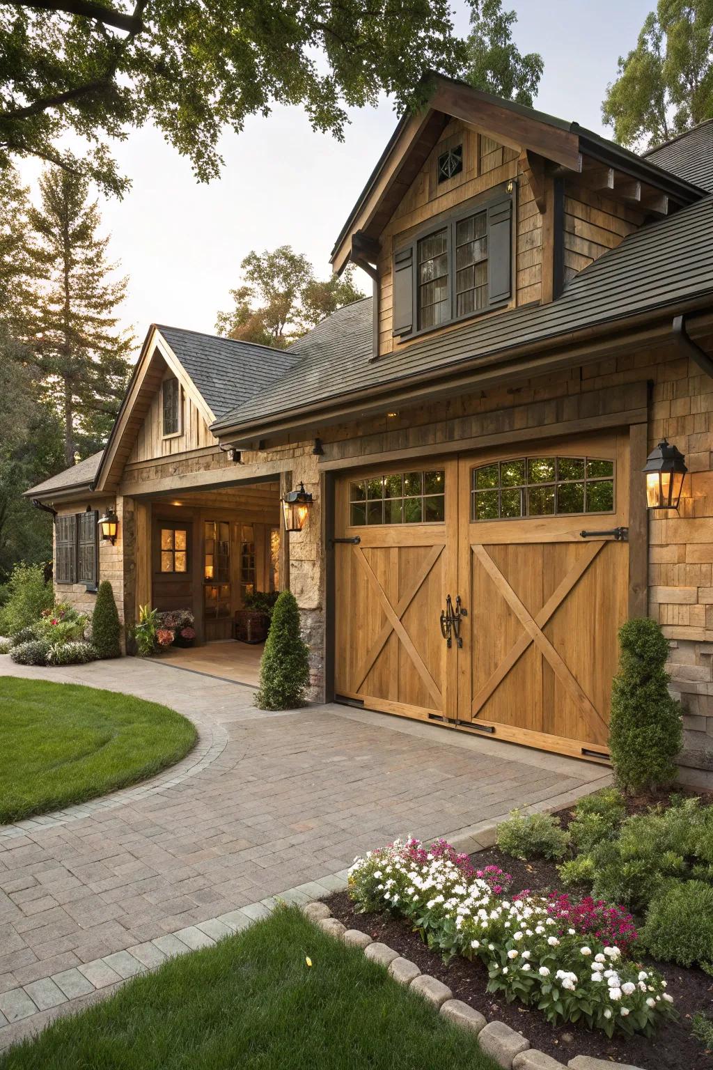 Carriage-style doors add a touch of rustic charm.