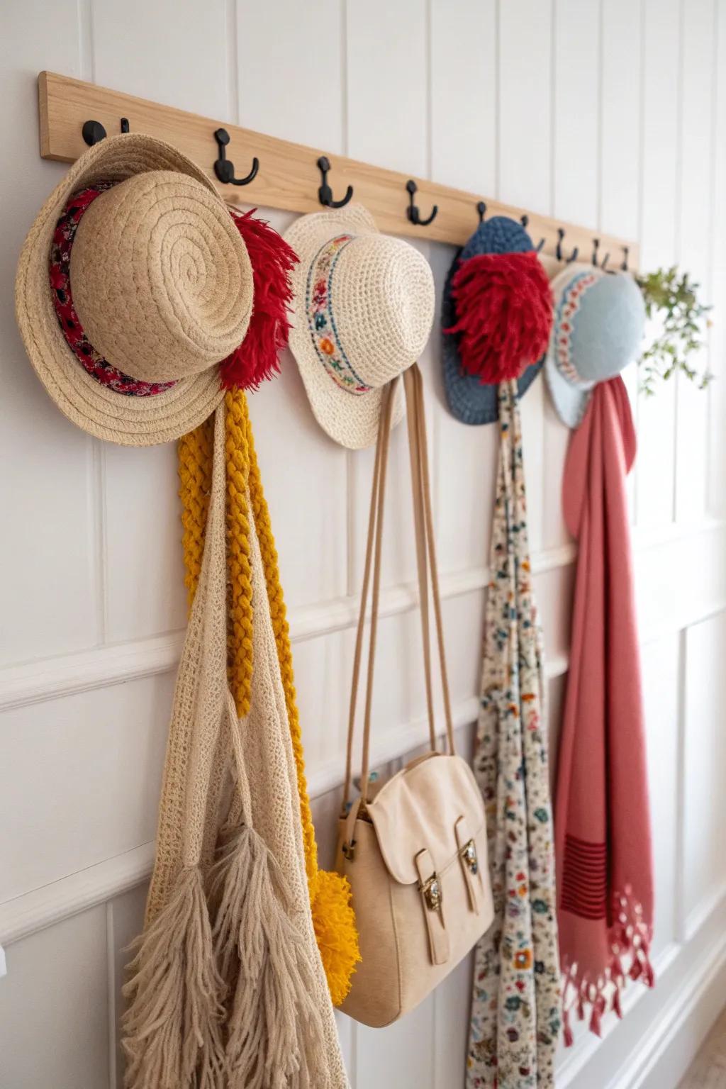 Elevate your storage game with stylish hooks: a chic solution for hats and wigs that blends functionality with flair.