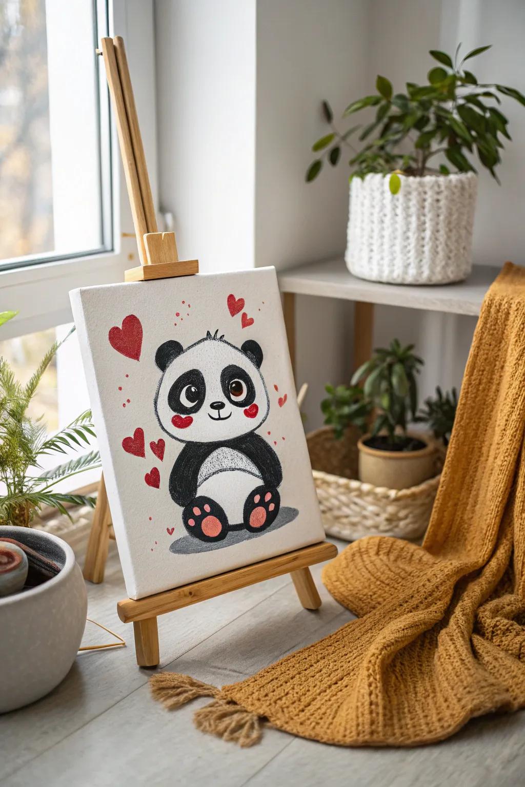 Unleash your inner artist with this adorable cartoon panda painting—perfect for little hands and imaginative minds!