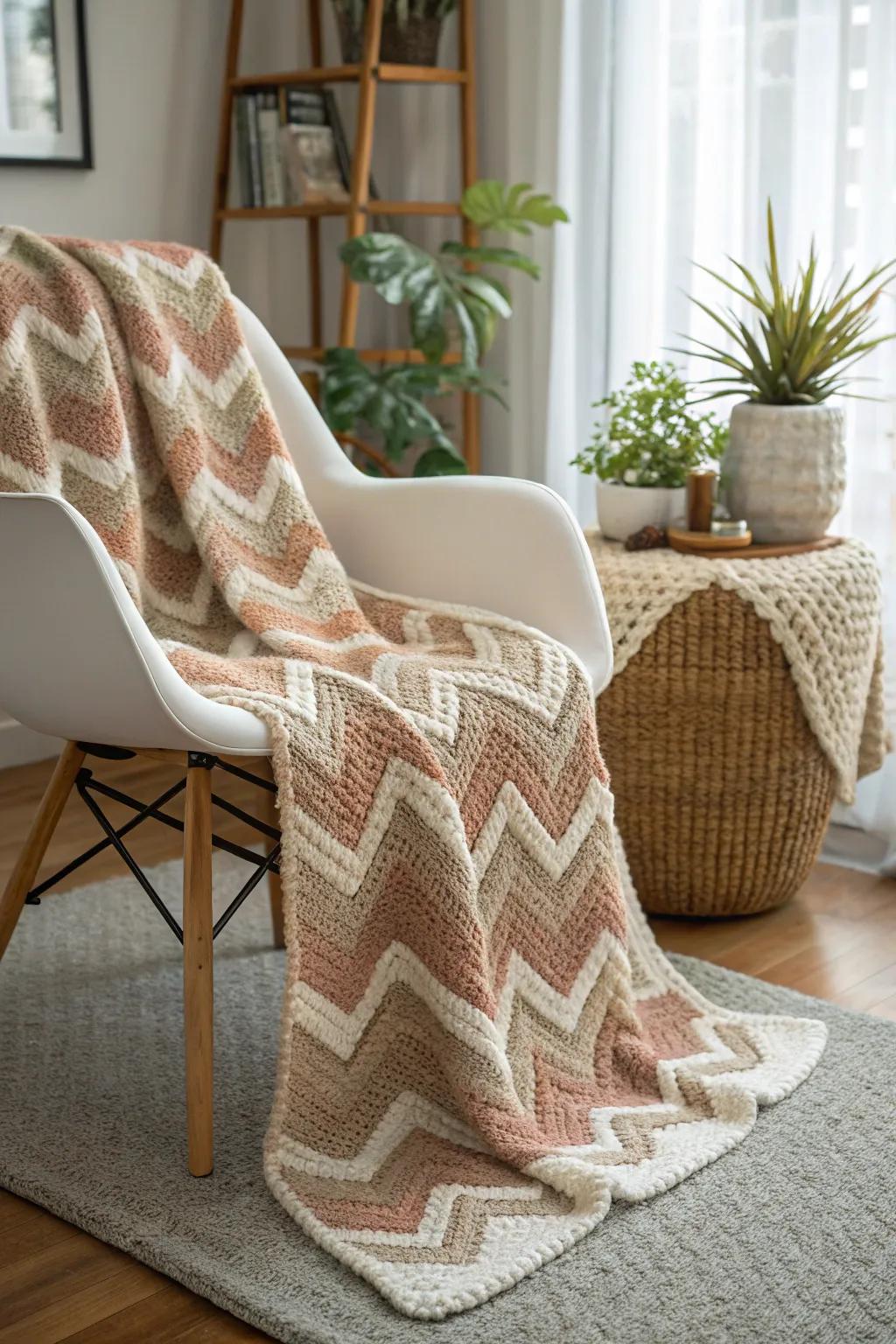 Wrap yourself in the timeless elegance of the classic chevron crochet blanket.