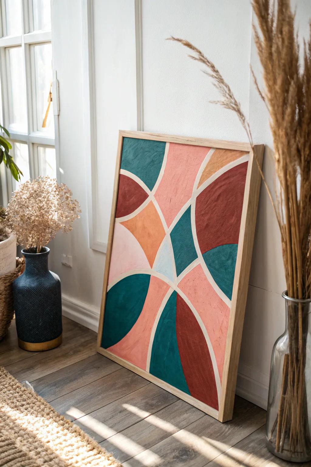 Let your creativity flow with abstract shapes and vibrant colors for a uniquely captivating art piece.