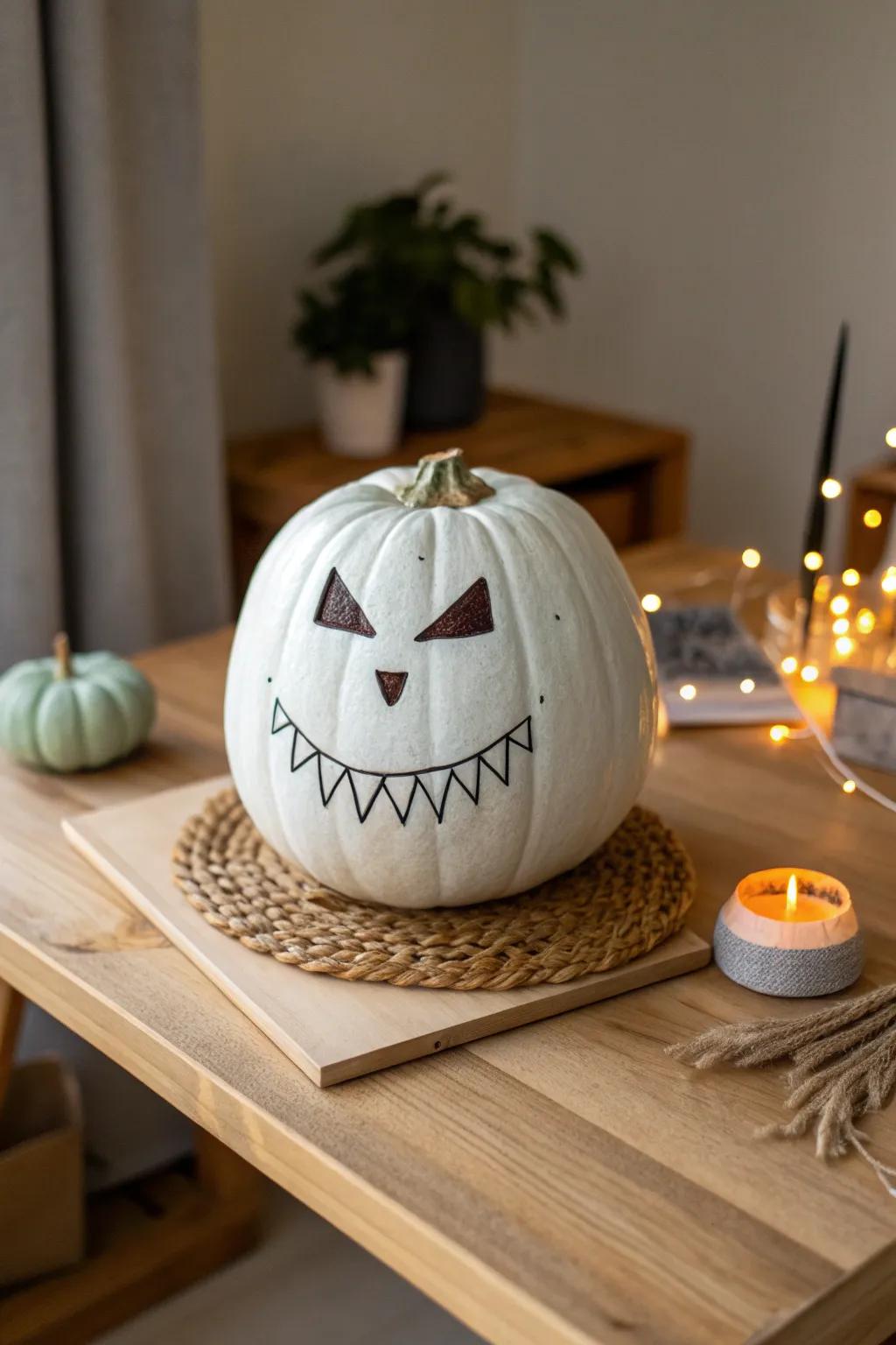 Embrace the vampire vibes with this chic and spooky pumpkin art—perfect for a stylish Halloween centerpiece!