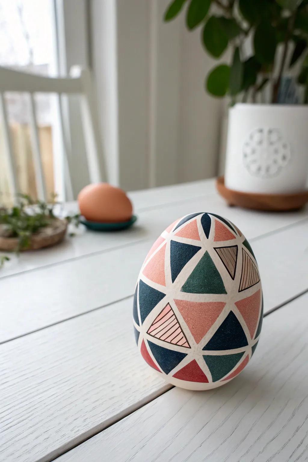 Elevate your Easter with chic geometric designs on pastel-dyed eggs.