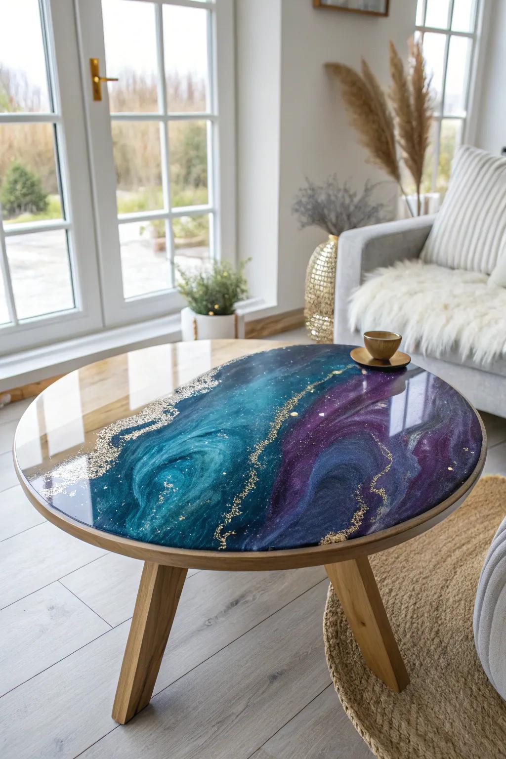 Bring the cosmos into your living space with this galaxy-inspired epoxy coffee table, where craftsmanship meets cosmic beauty.