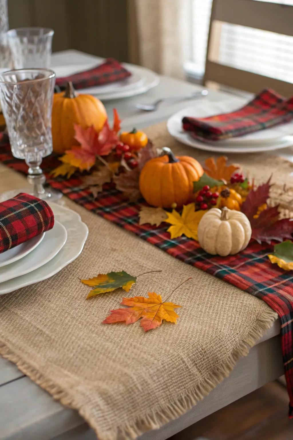 Textured linens add warmth and charm to fall table settings.