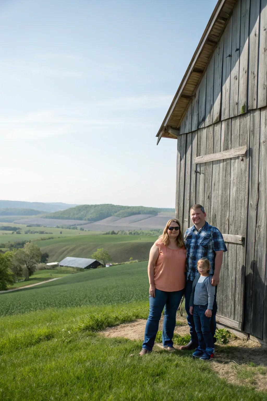 Embrace rustic charm with a barn as your backdrop.