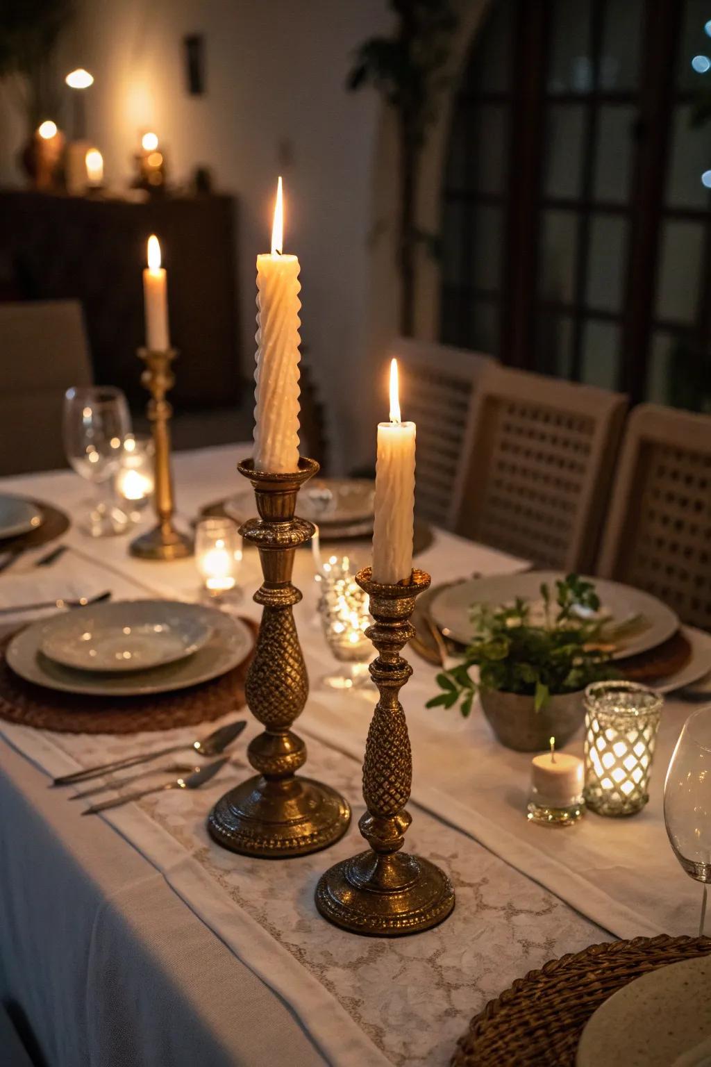 Decorative candles create a warm and intimate dining atmosphere.