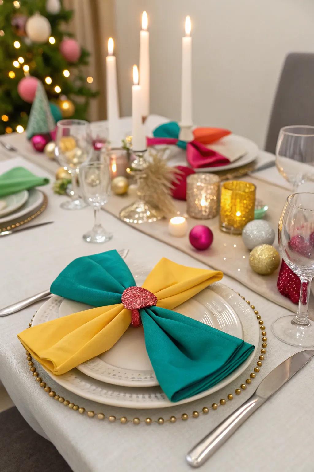 Bow tie folds bring a touch of playfulness to your table.